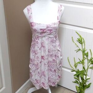CINNAMON pink and white floral dress wide shoulder strap big pockets